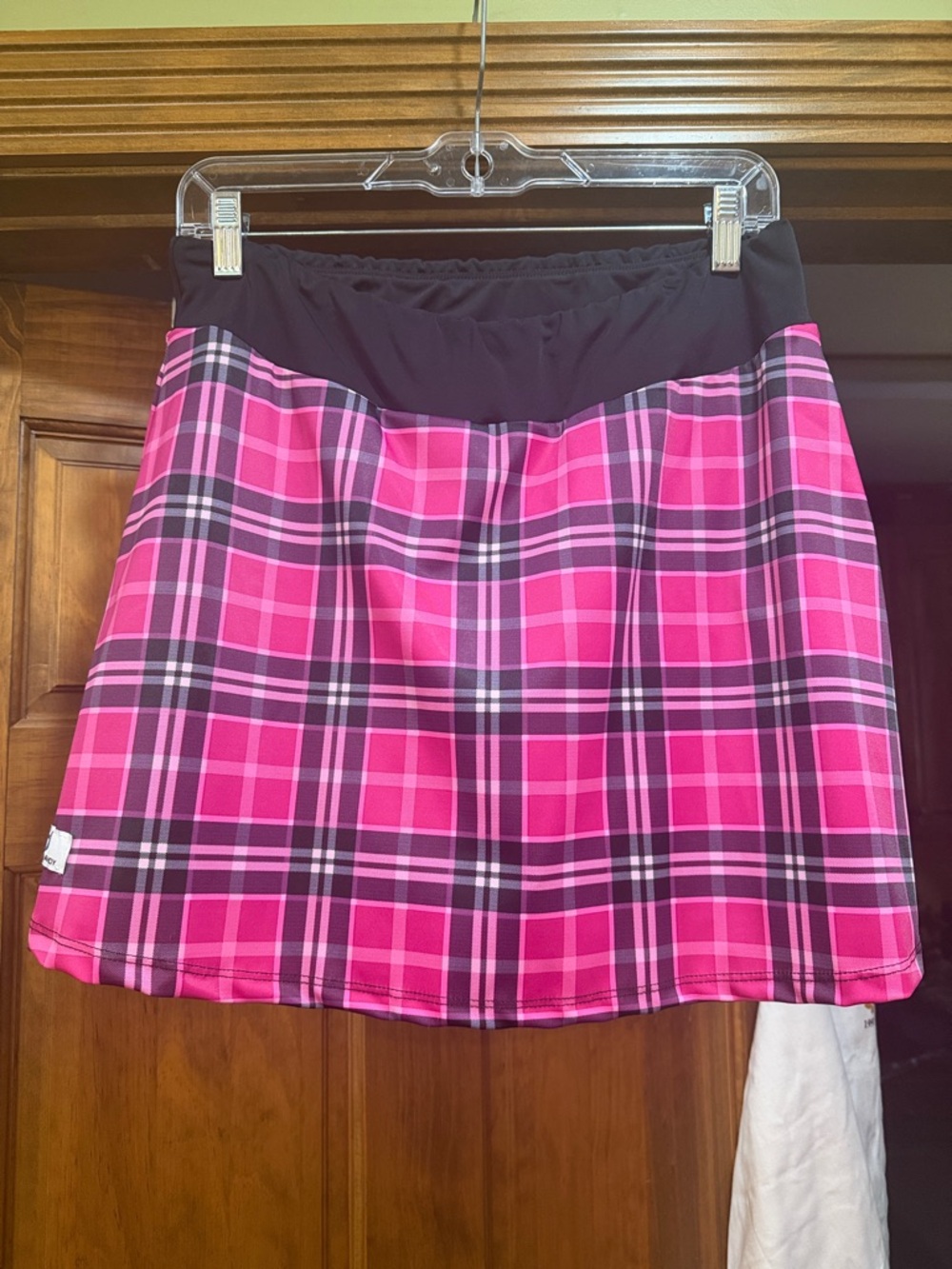 Pink Plaid Mini Skirt with Black Waistband